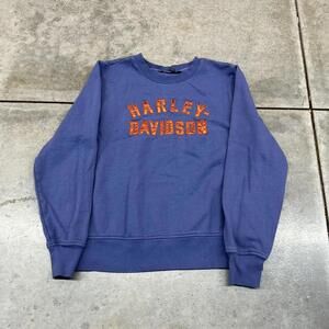 vintage harley davidson blue and orange spell out crewneck size large WOMENS